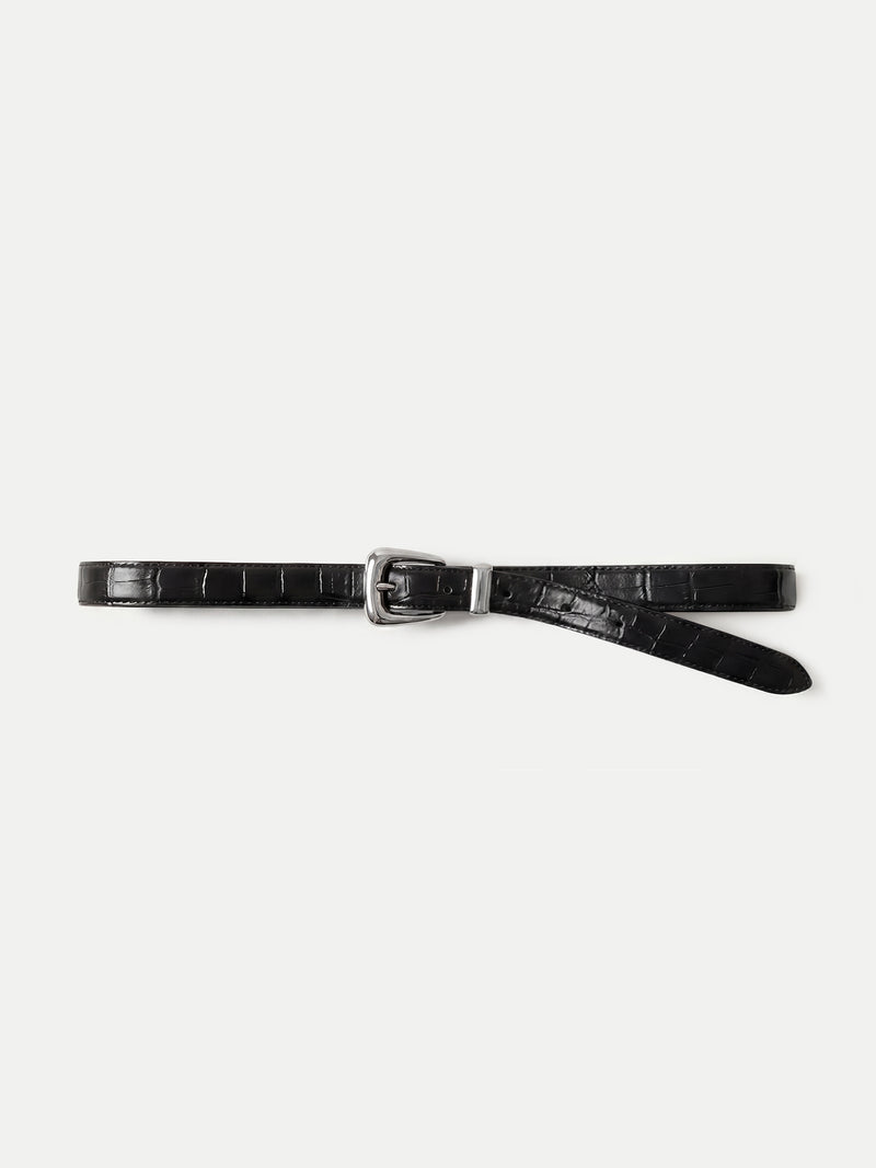 Slim Croc-Embossed Arch Belt