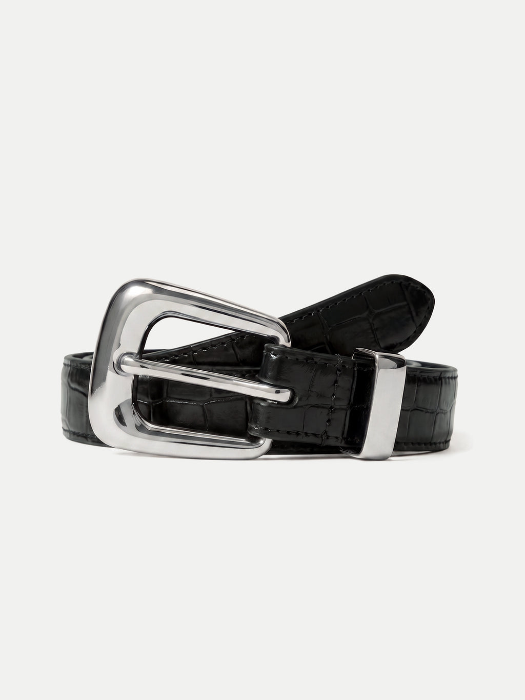 Slim Croc-Embossed Arch Belt
