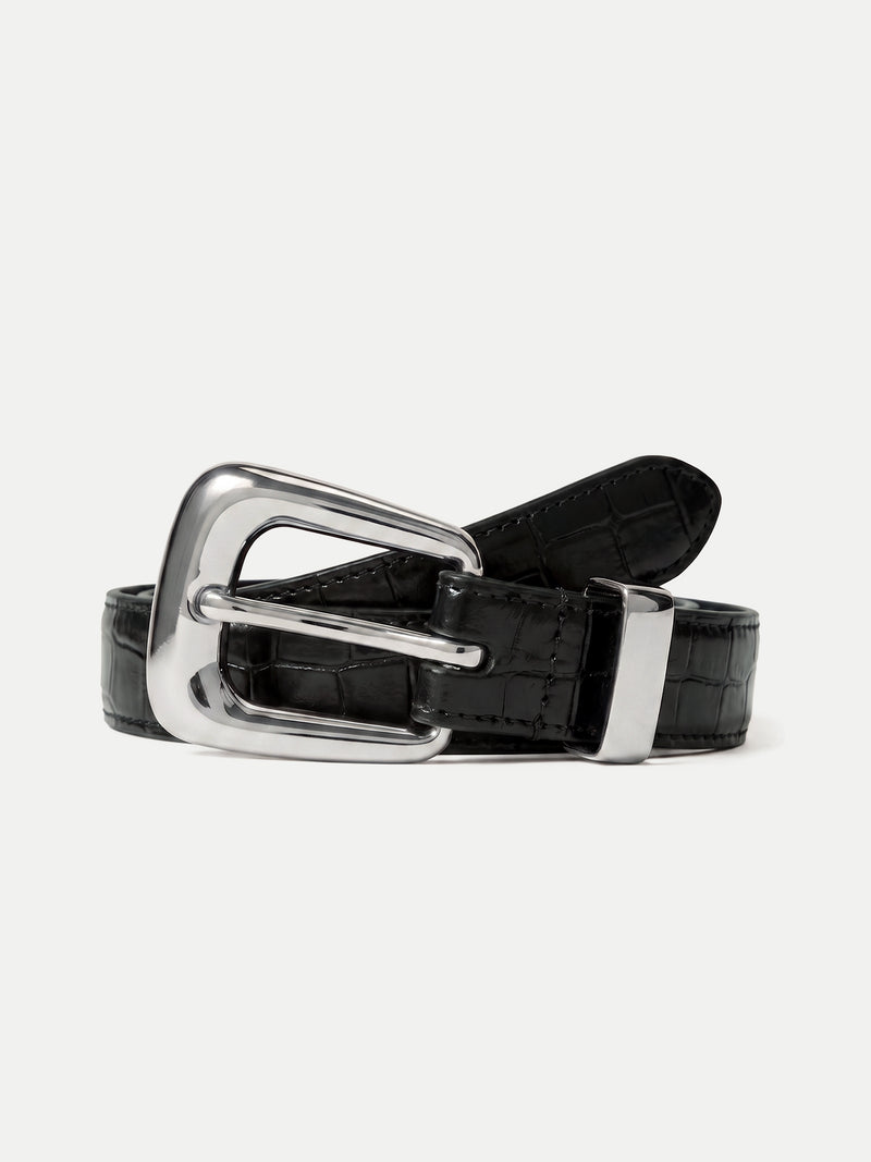 Slim Croc-Embossed Arch Belt