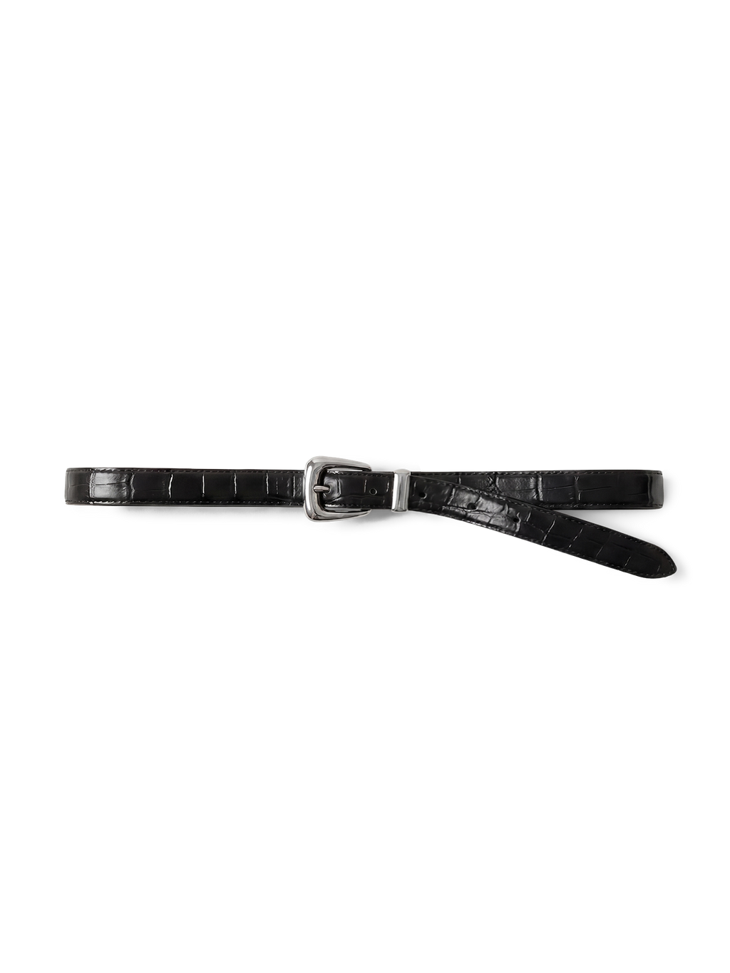 Slim Croc-Embossed Arch Belt