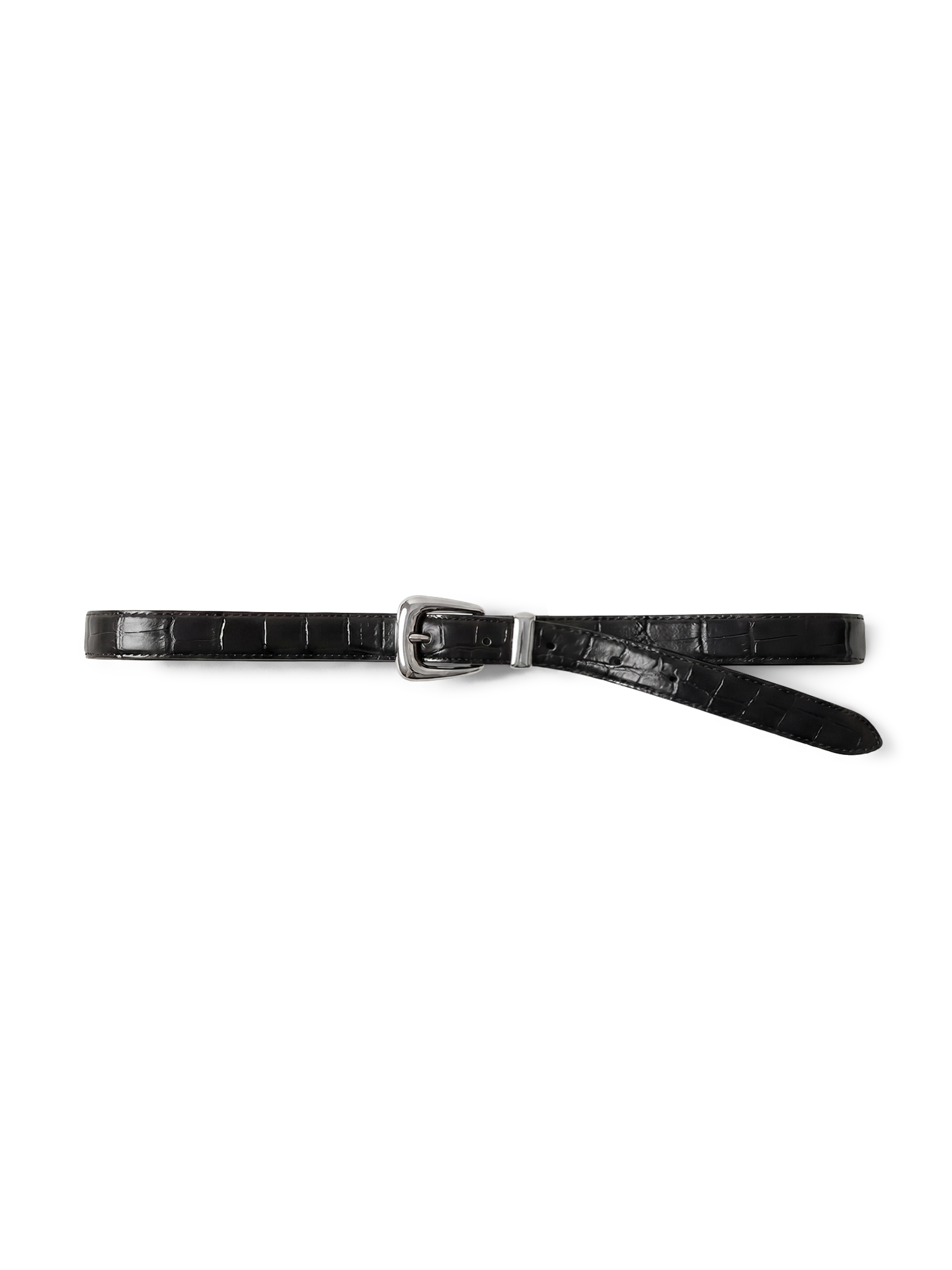Slim Croc-Embossed Arch Belt
