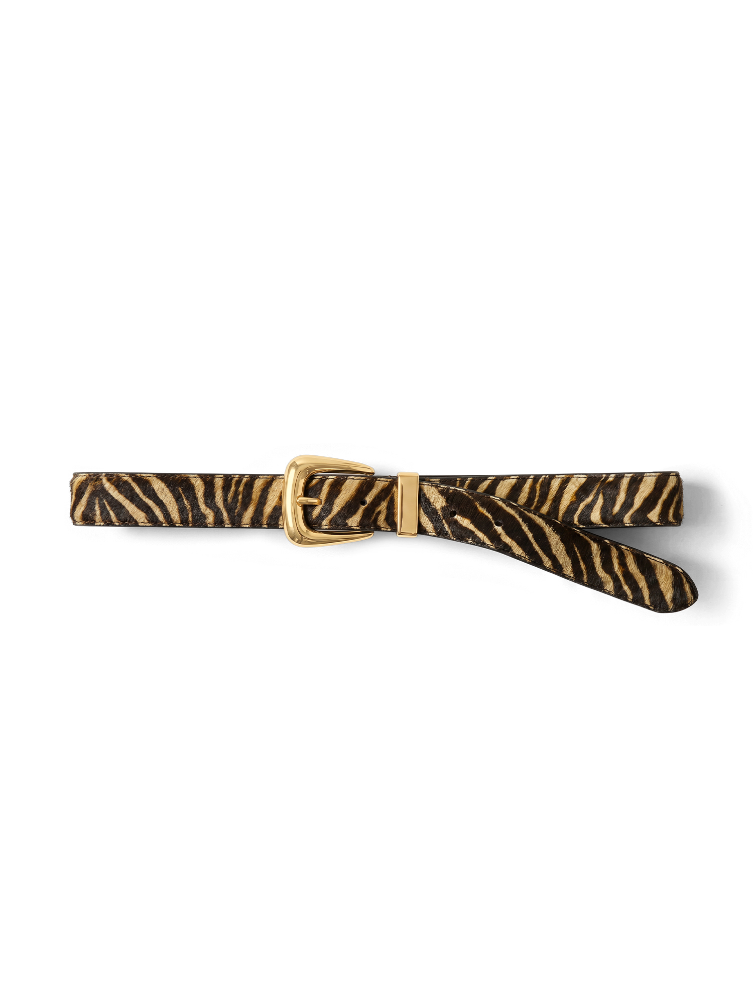 Veronica Beard Zebra print calf hair belt with gold buckle