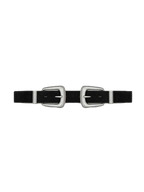 Veronica Beard Black suede belt with two silver buckles.