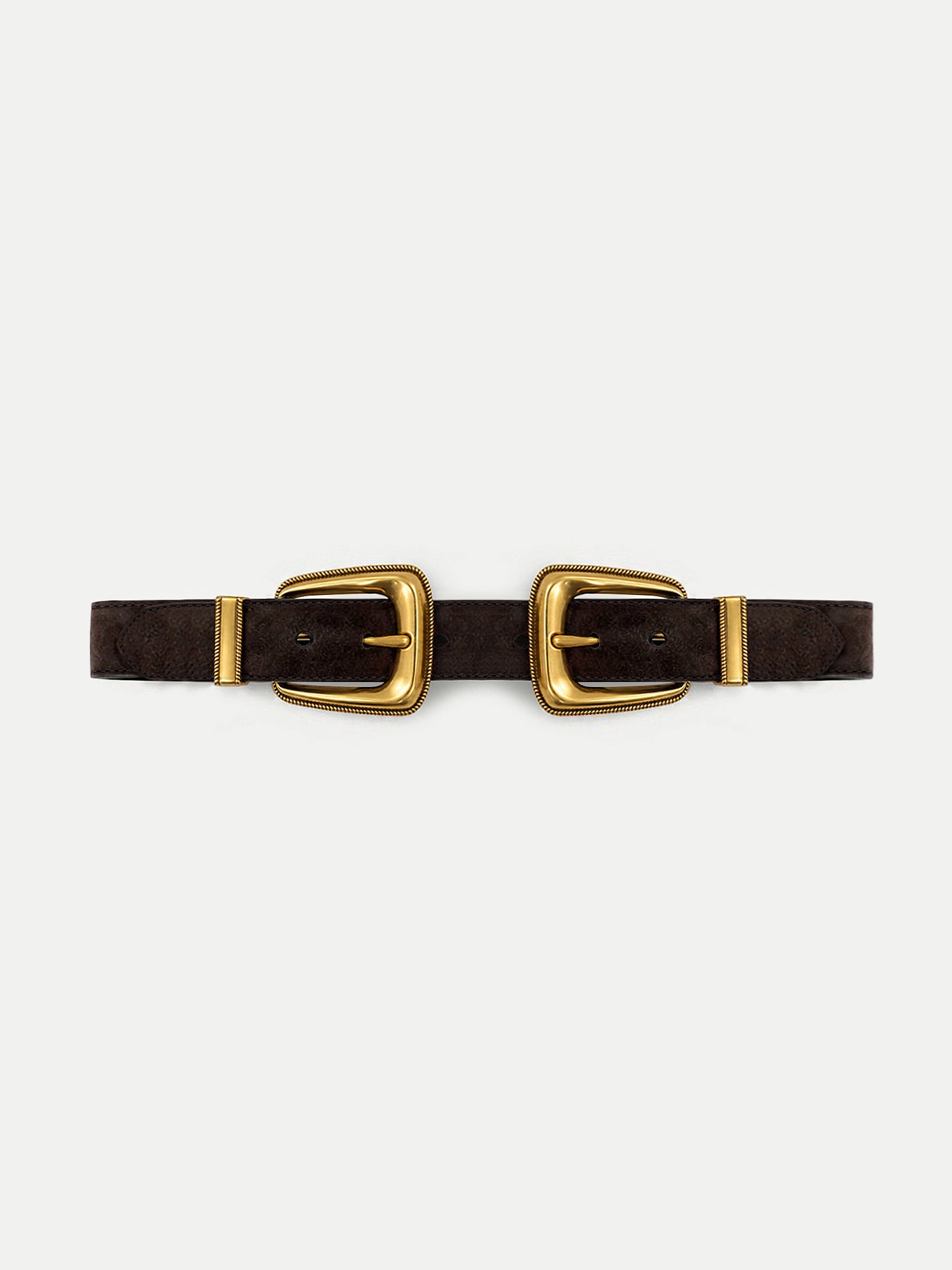 Veronica Beard Brown suede belt with two gold buckles