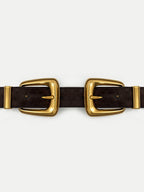 Veronica Beard Brown leather belt with two gold buckles