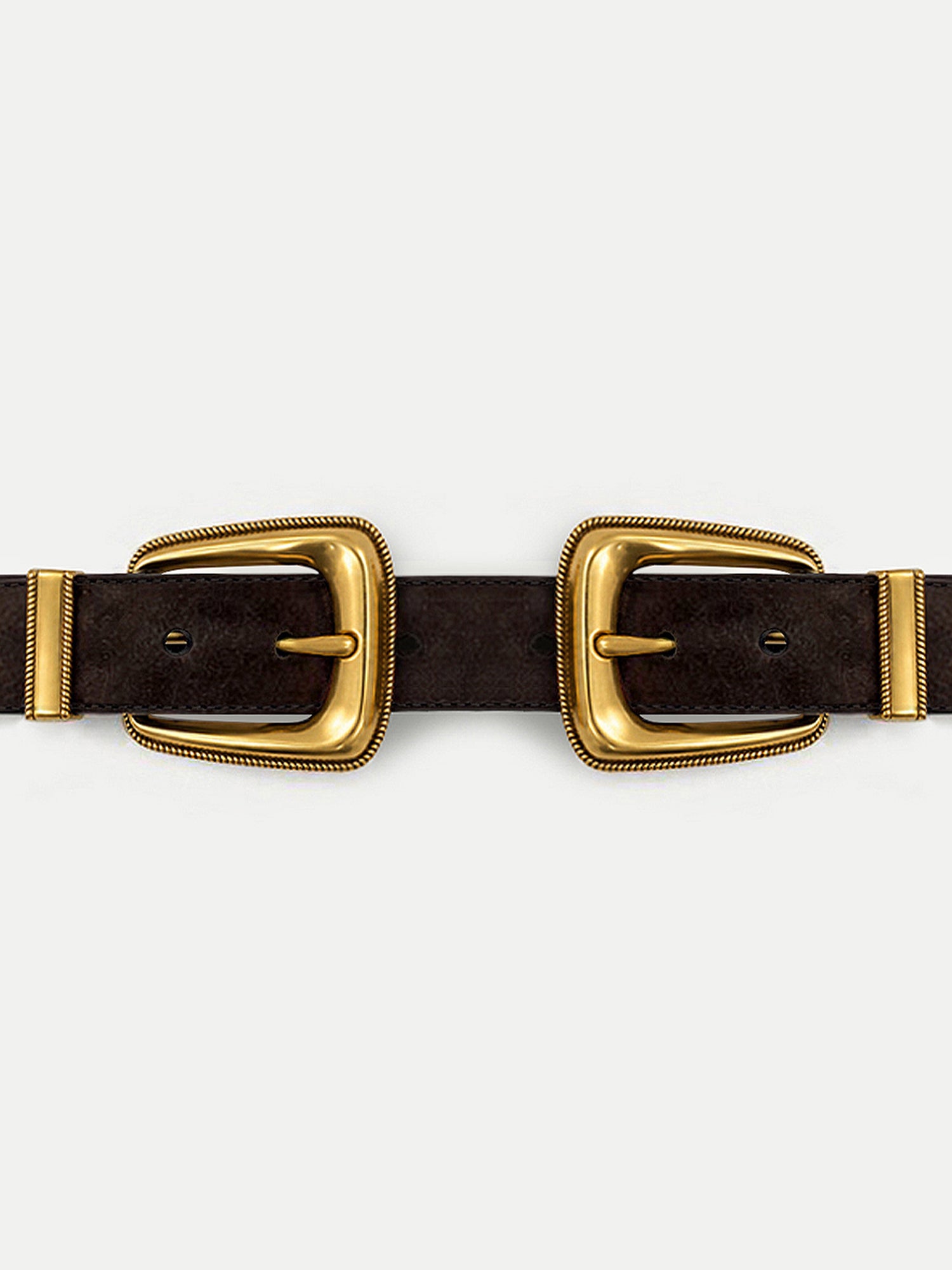 Veronica Beard Brown leather belt with two gold buckles