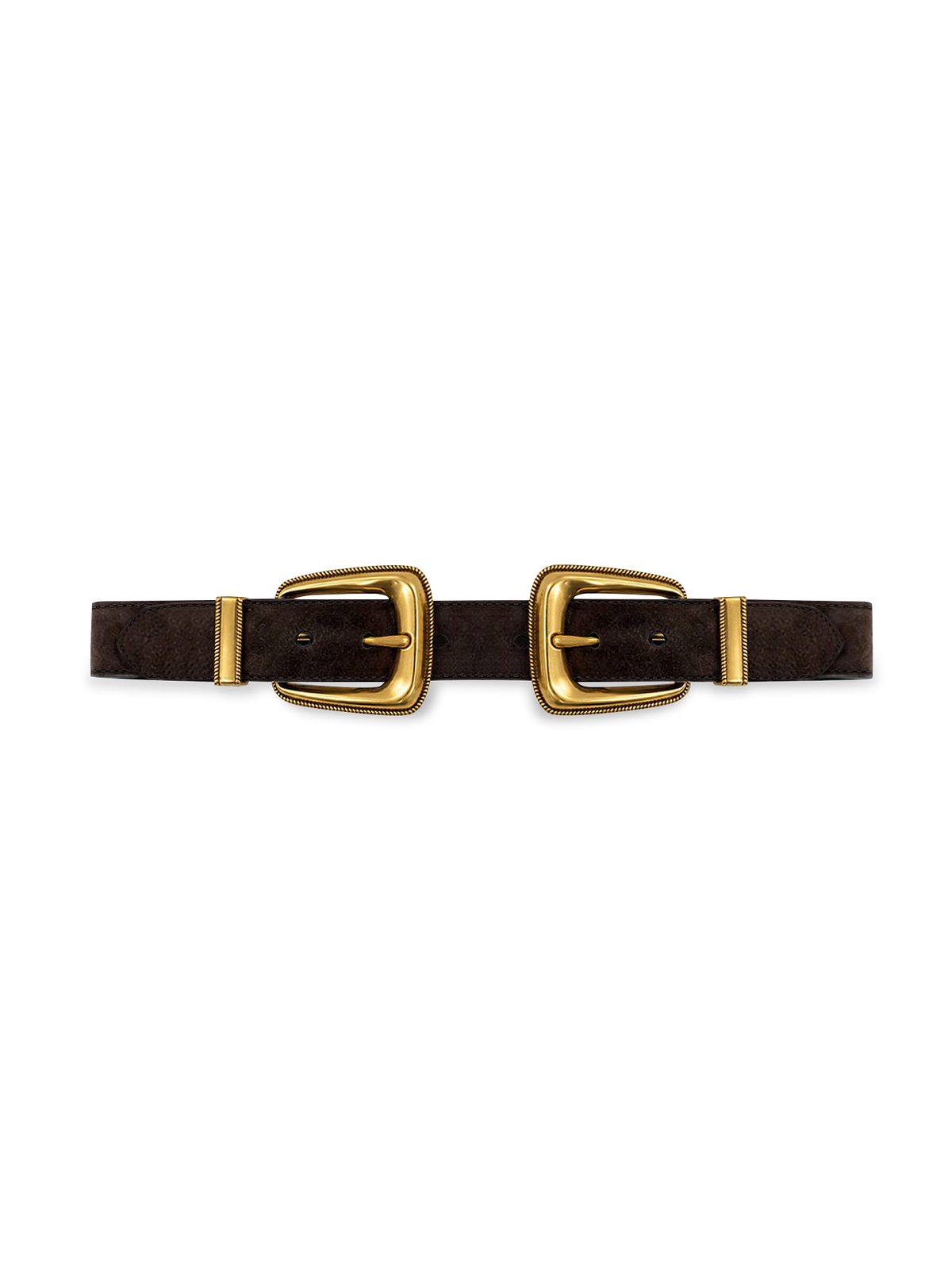 Veronica Beard Brown suede belt with two gold buckles