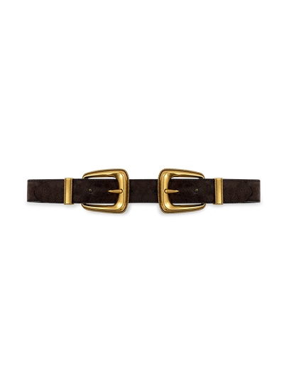 Veronica Beard Brown suede belt with two gold buckles