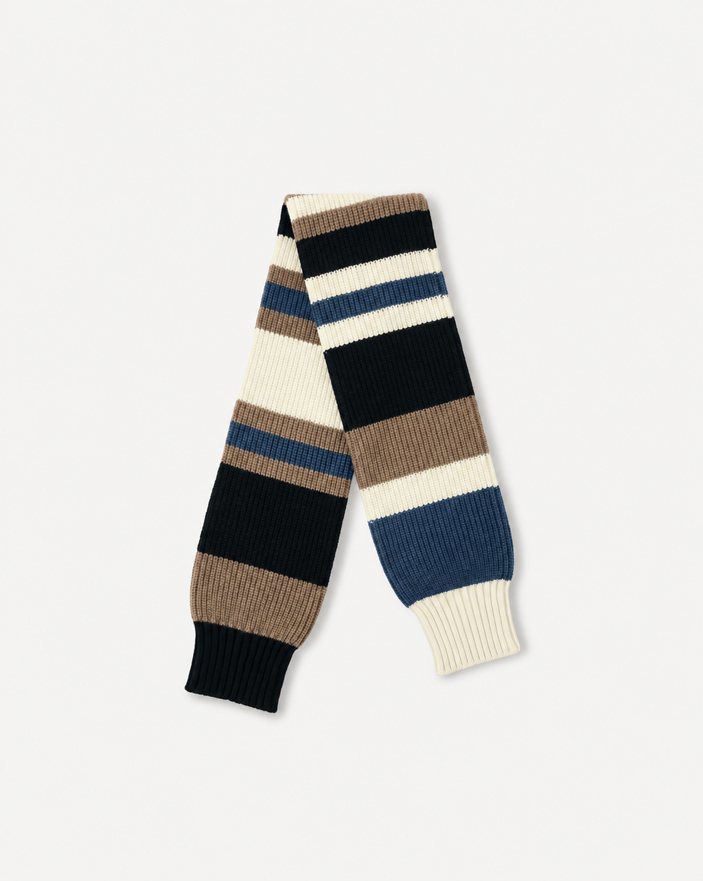 Veronica Beard Striped knit scarf in black, cream, and blue.