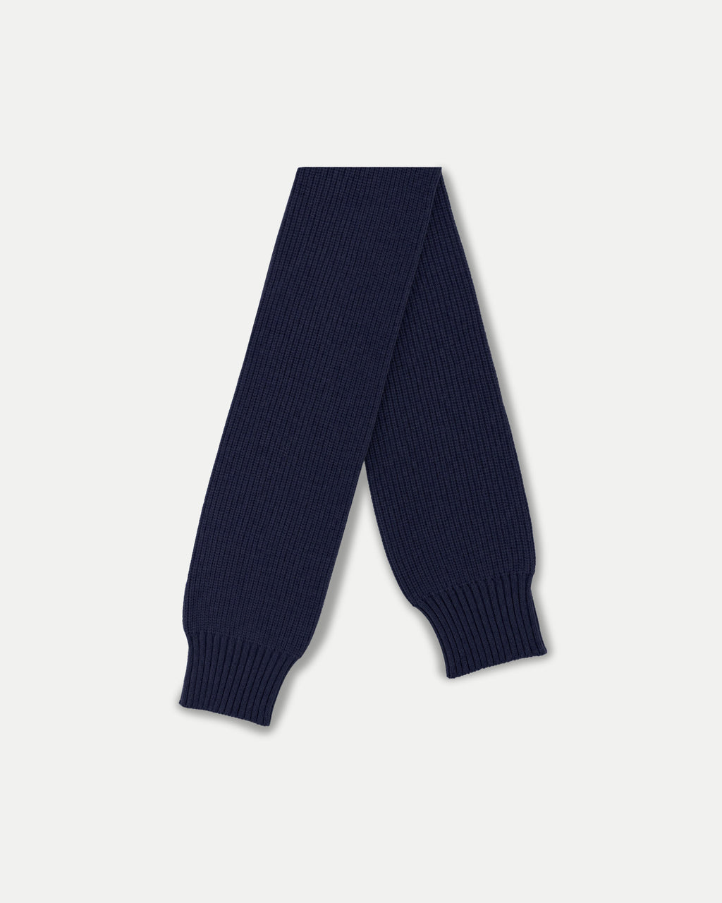 Veronica Beard Navy blue ribbed knit wool scarf.