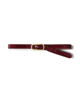 Veronica Beard Burgundy crocodile leather belt with gold buckle.