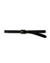 Veronica Beard Black leather belt with gold square buckle.