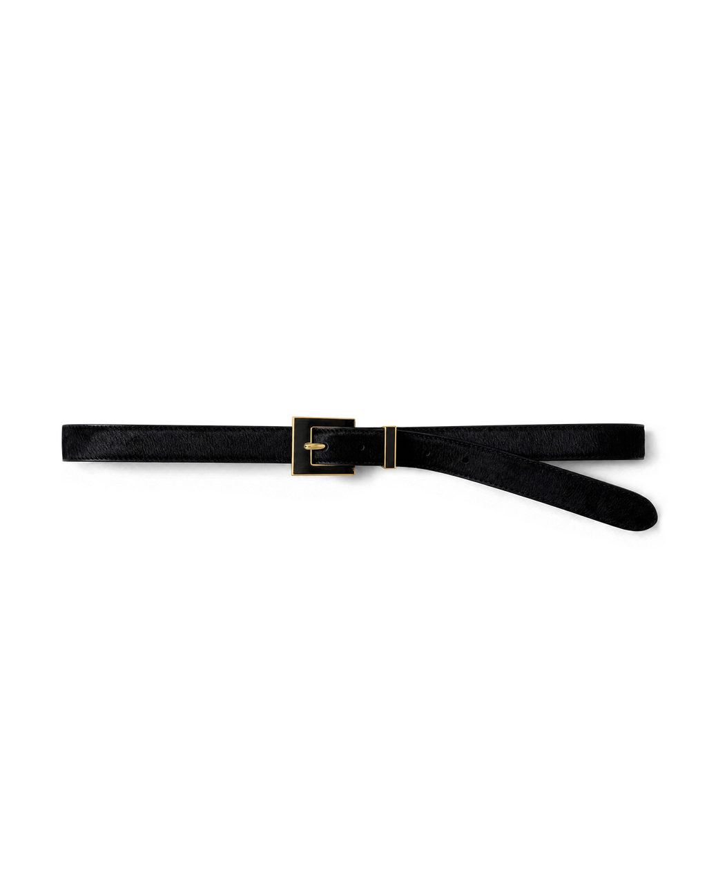 Veronica Beard Black leather belt with gold square buckle.
