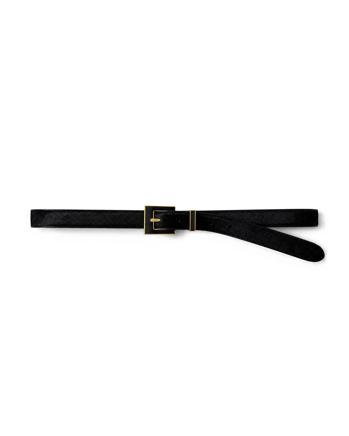 Veronica Beard Black leather belt with gold square buckle.