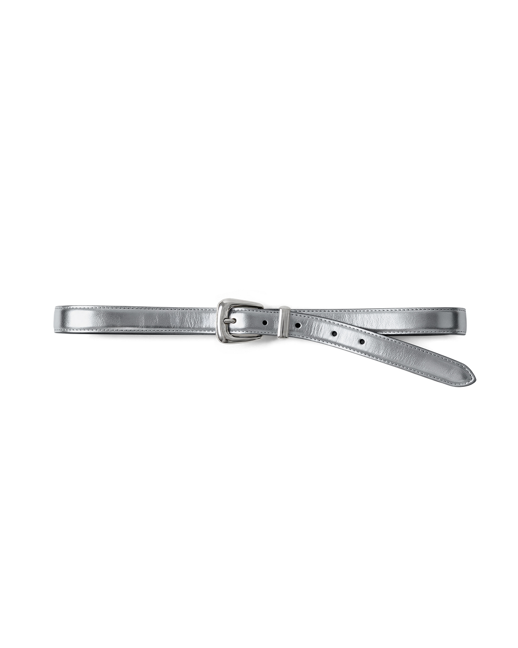 Veronica Beard Metallic silver leather belt with silver buckle.