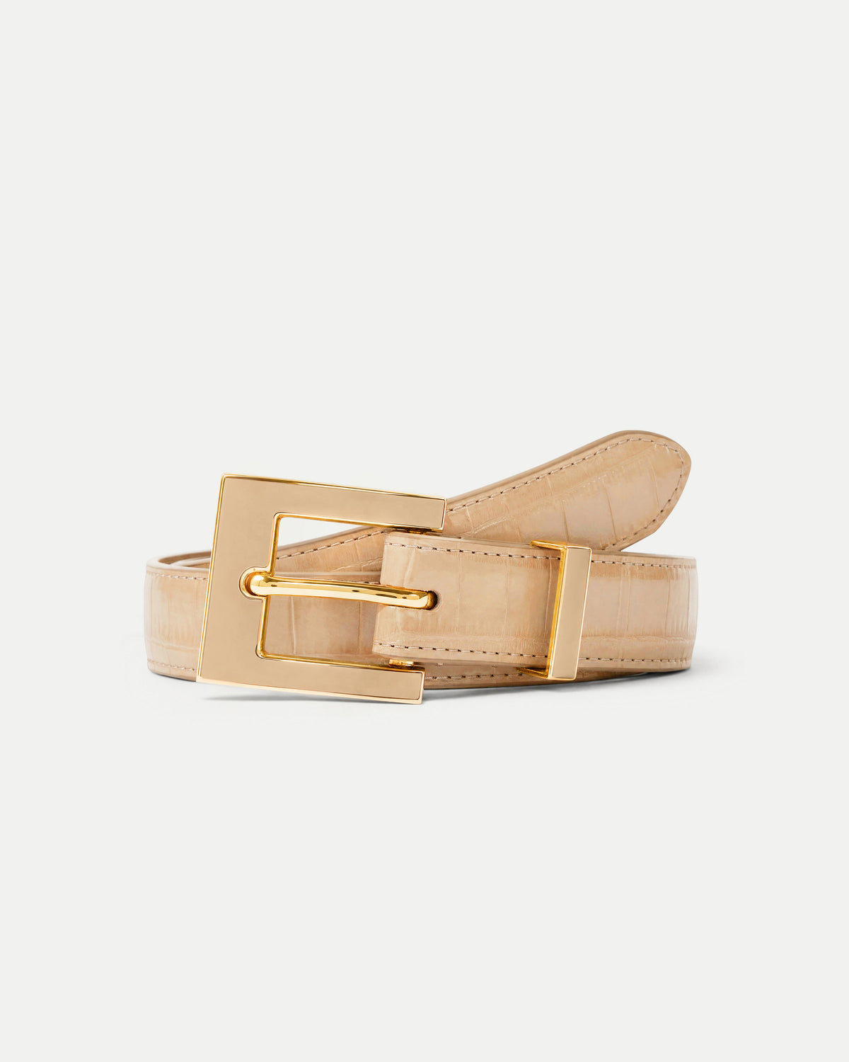 Veronica Beard Beige embossed leather belt with gold buckle.