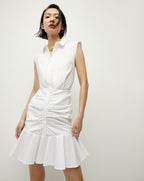 Veronica Beard Bell Button Down Ruched Shirtdress White