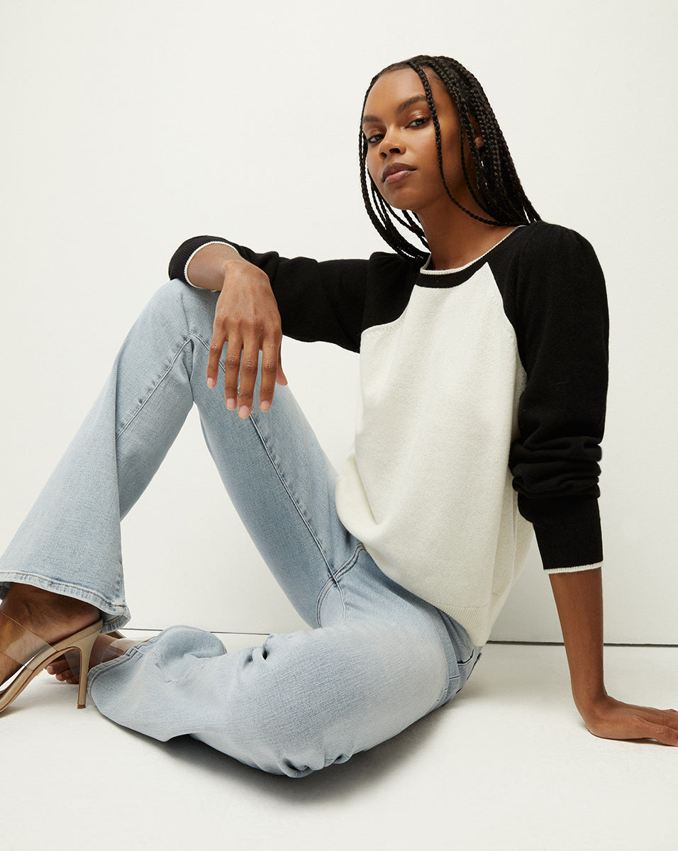 Veronica Beard Albertina Cashmere Sweater Black/ivory