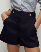 Veronica Beard Runo Linen Short - Navy
