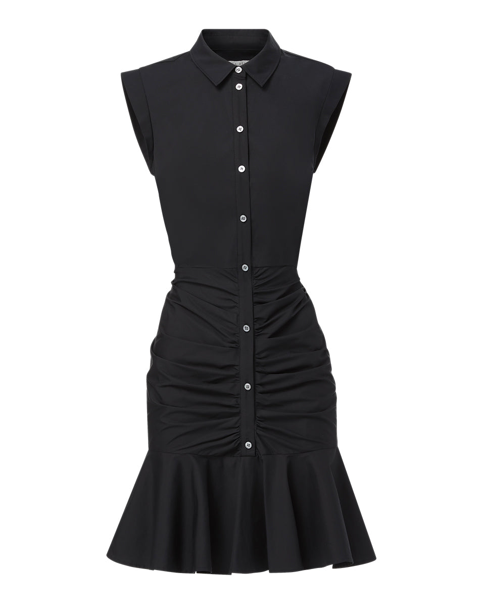 Veronica Beard Bell Button Down Ruched Shirtdress