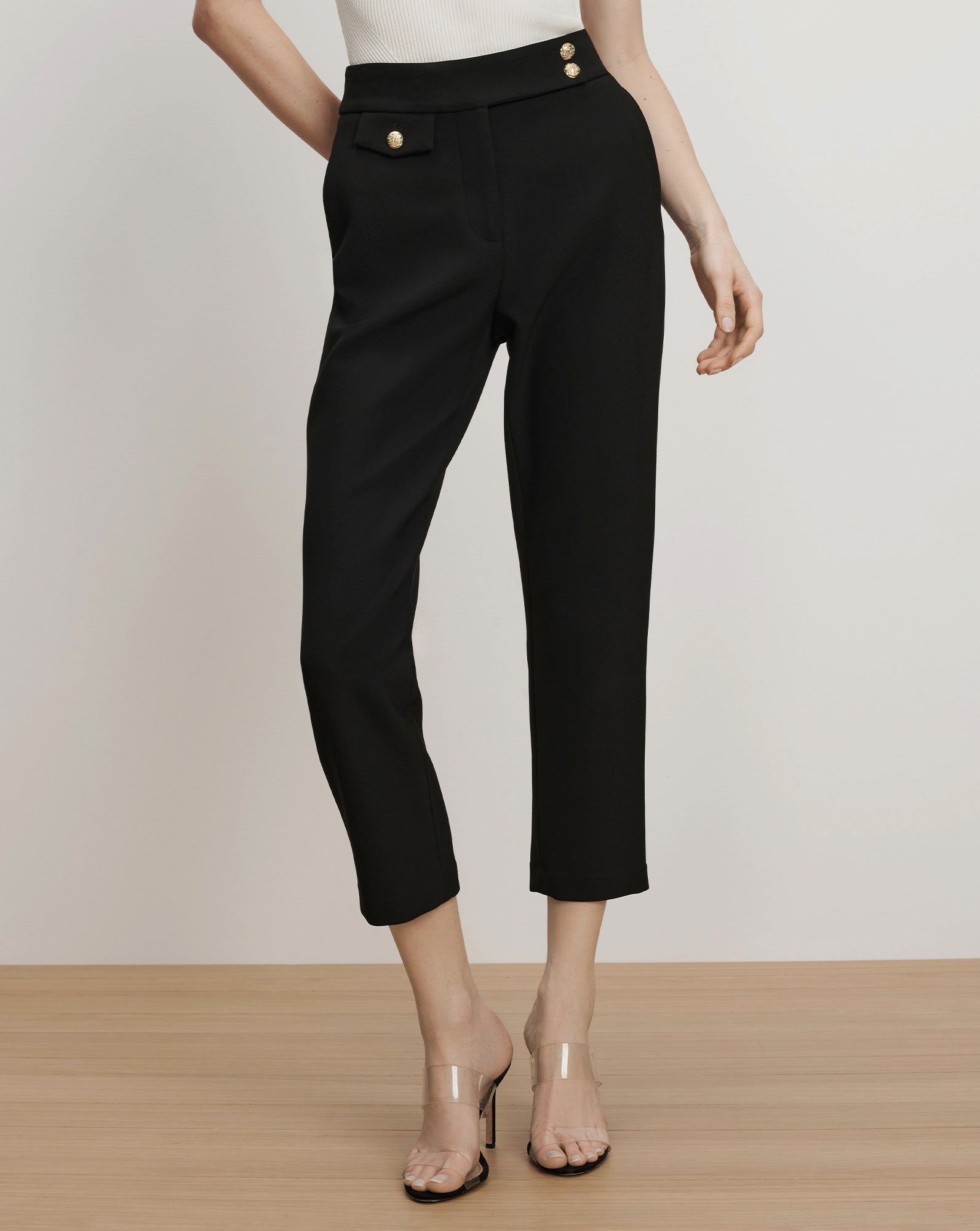 Veronica Beard Renzo Crest Button Pant - Black/Gold