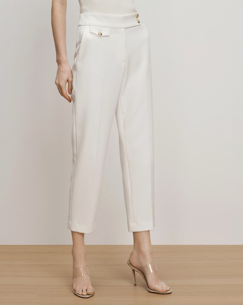 Veronica Beard Renzo Crest Button Pant - Off-White/Gold