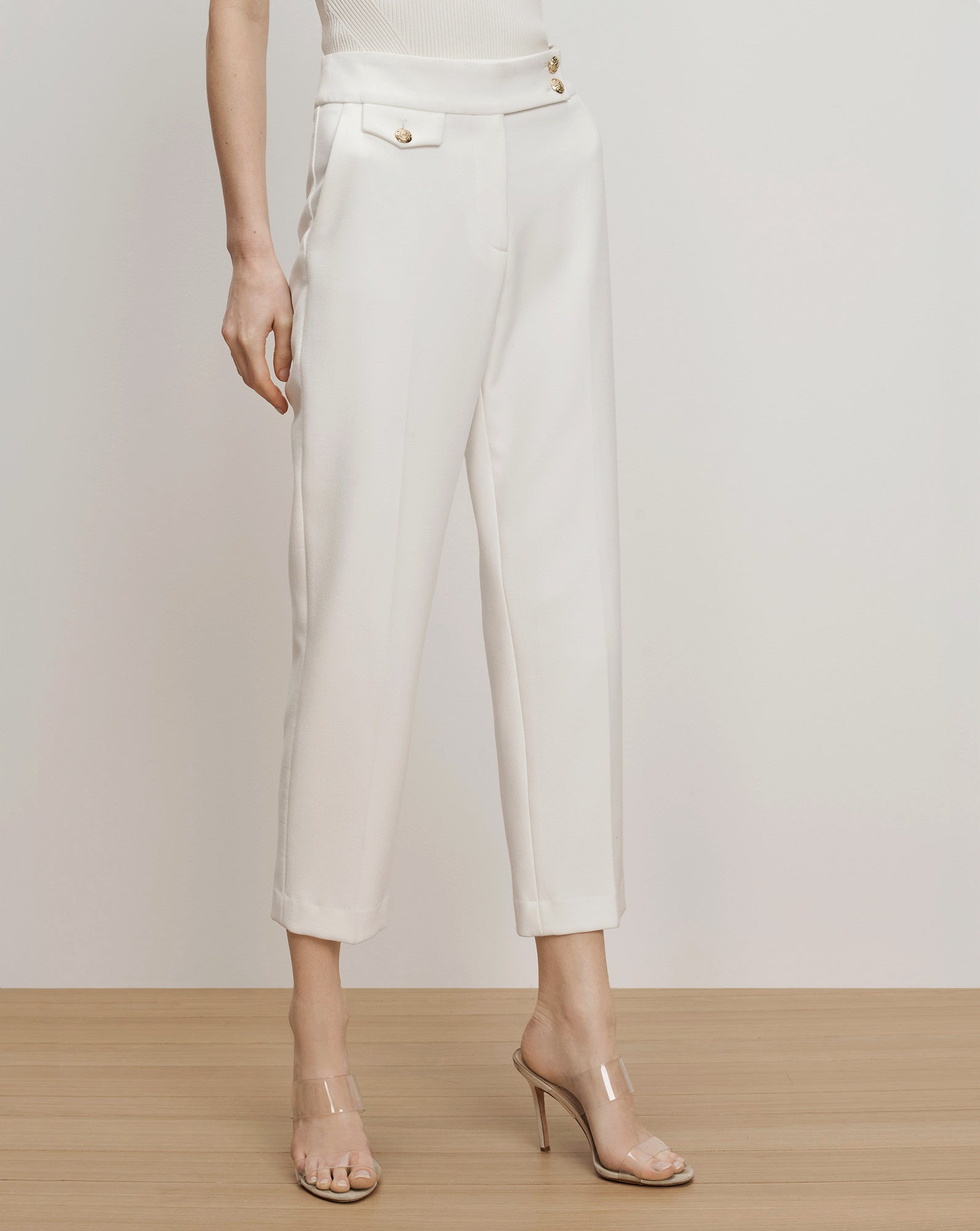 Veronica Beard Renzo Crest Button Pant - Off-White/Gold
