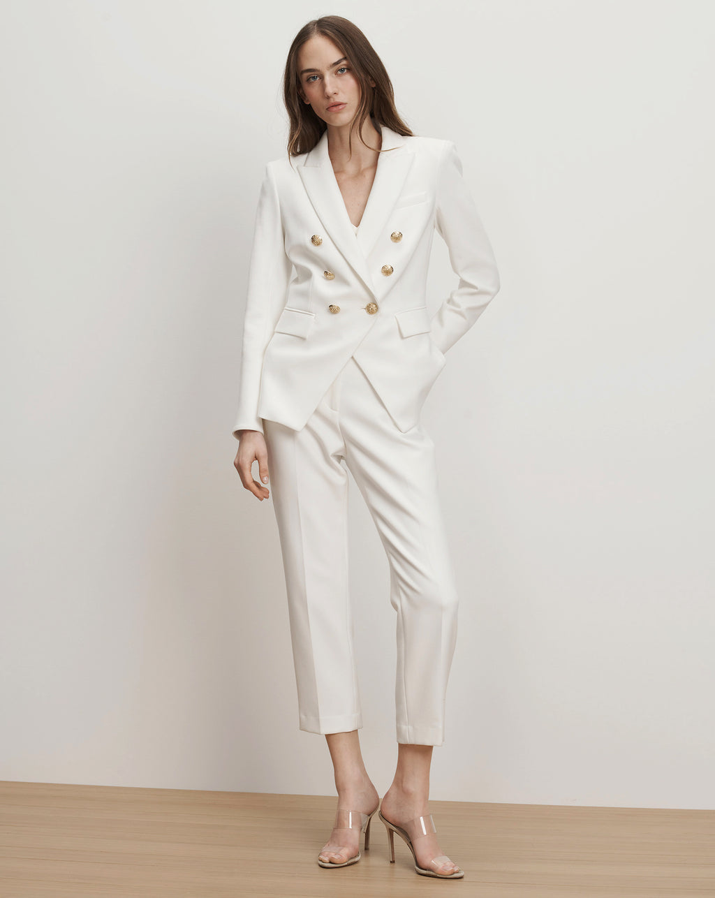 Veronica Beard Renzo Crest Button Pant - Off-White/Gold
