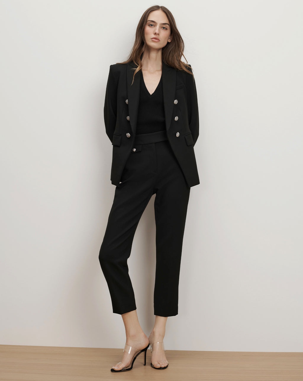 Veronica Beard Renzo Crest Button Pant - Black/Silver