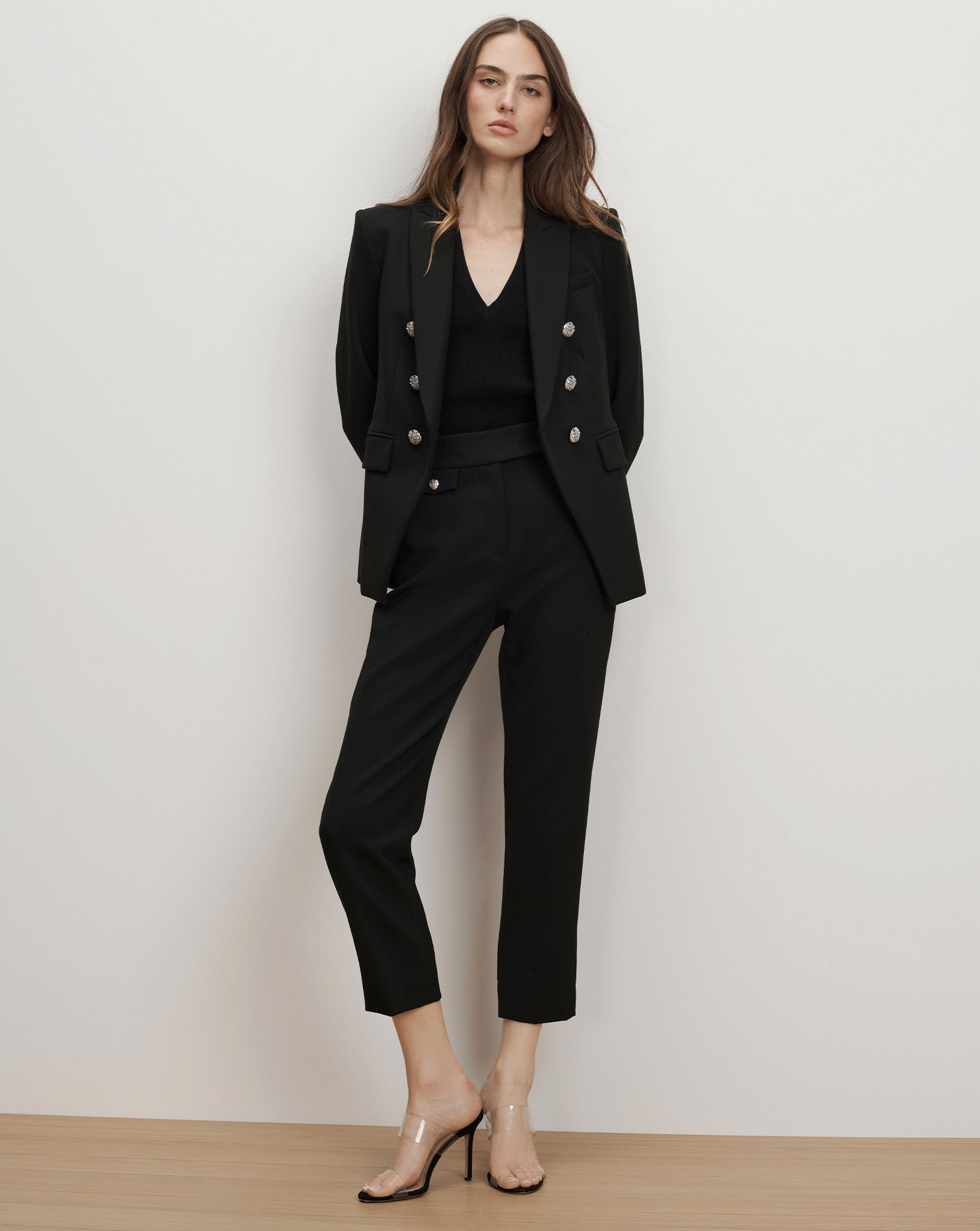 Veronica Beard Renzo Crest Button Pant - Black/Silver