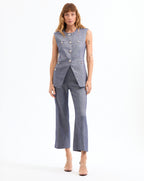 Veronica Beard Aubrie Cropped Wide-Leg Pant - Blue Melange