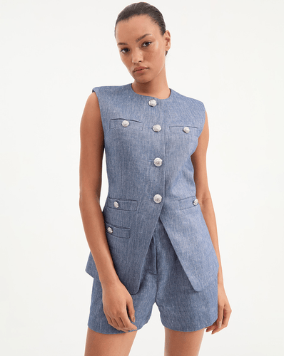 Veronica Beard Tamara Linen Vest - Blue Melange