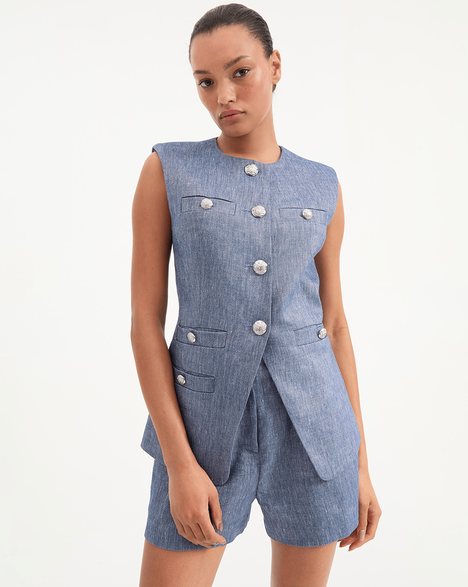 Veronica Beard Tamara Linen Vest - Blue Melange