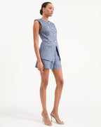 Veronica Beard Tamara Linen Vest - Blue Melange