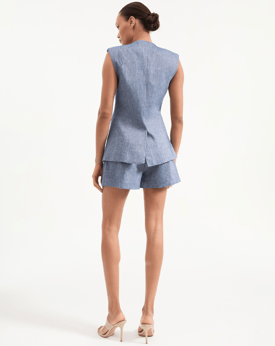 Veronica Beard Tamara Linen Vest - Blue Melange