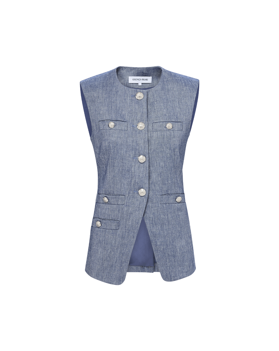 Veronica Beard Tamara Linen Vest - Blue Melange