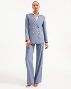 Veronica Beard Jude Linen Wide-Leg Pant - Blue Melange