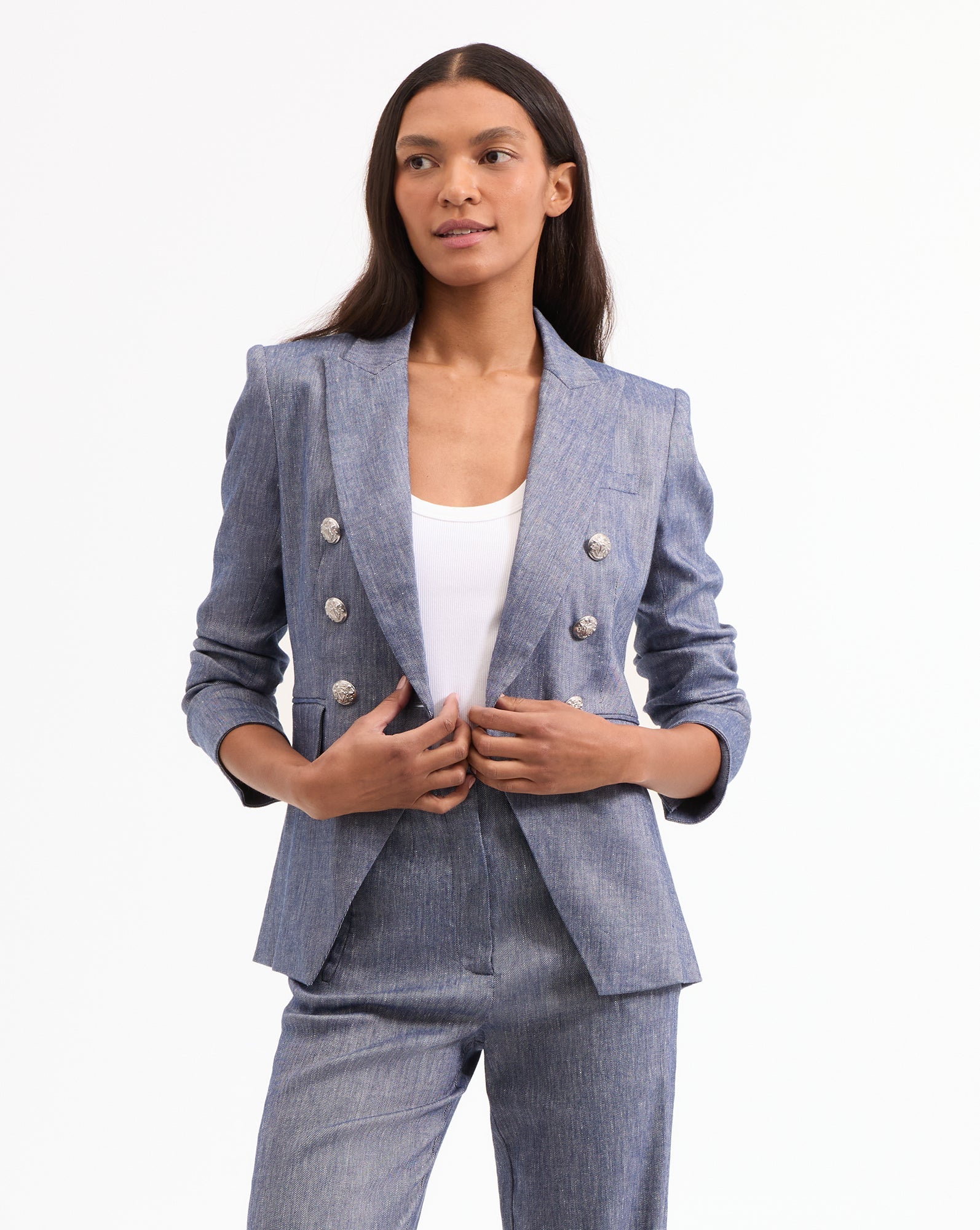 Veronica Beard Miller Linen Dickey Jacket - Blue Melange