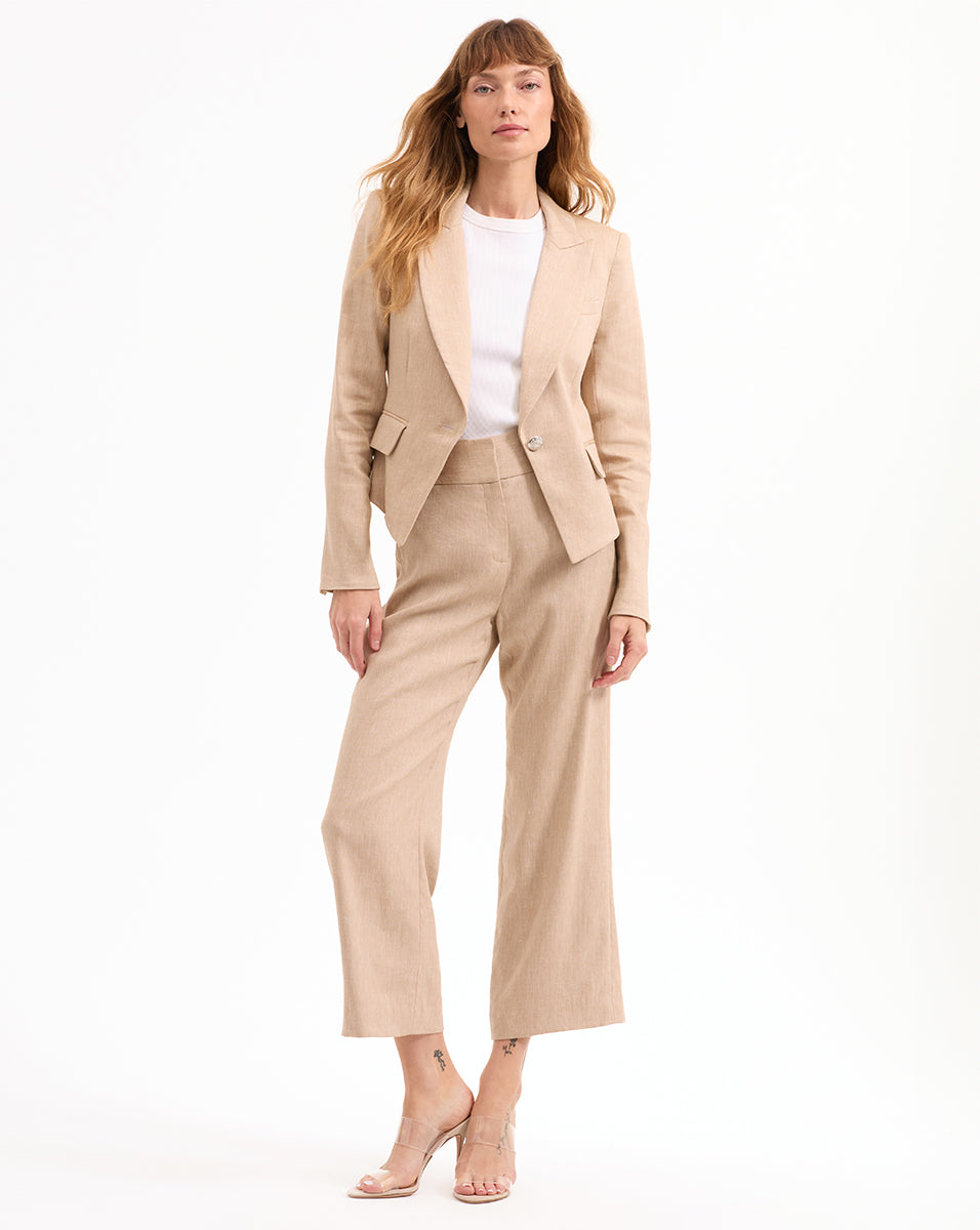 Veronica Beard Aubrie Cropped Wide-Leg Pant - Khaki Melange