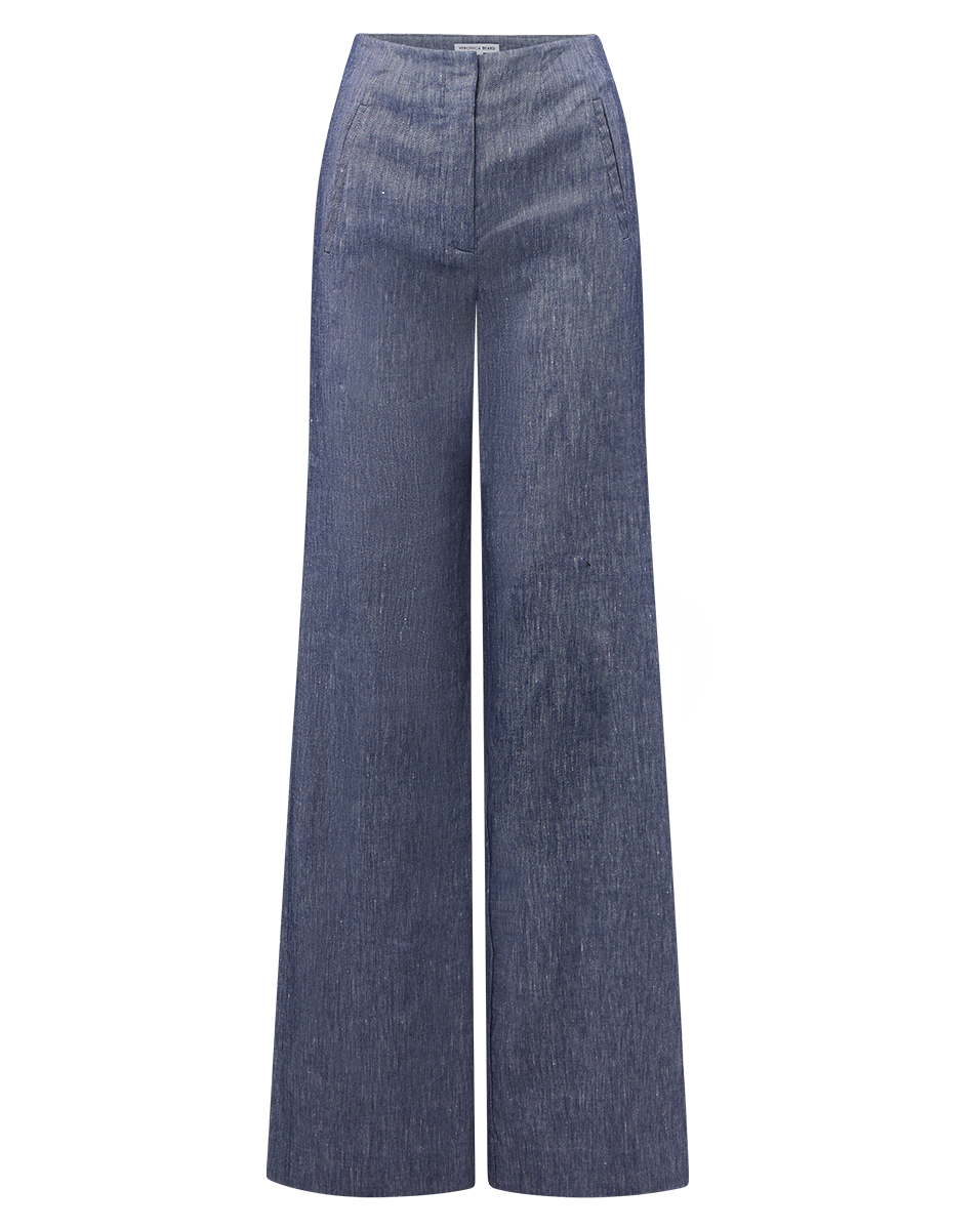 Veronica Beard Jude Linen Wide-Leg Pant - Blue Melange
