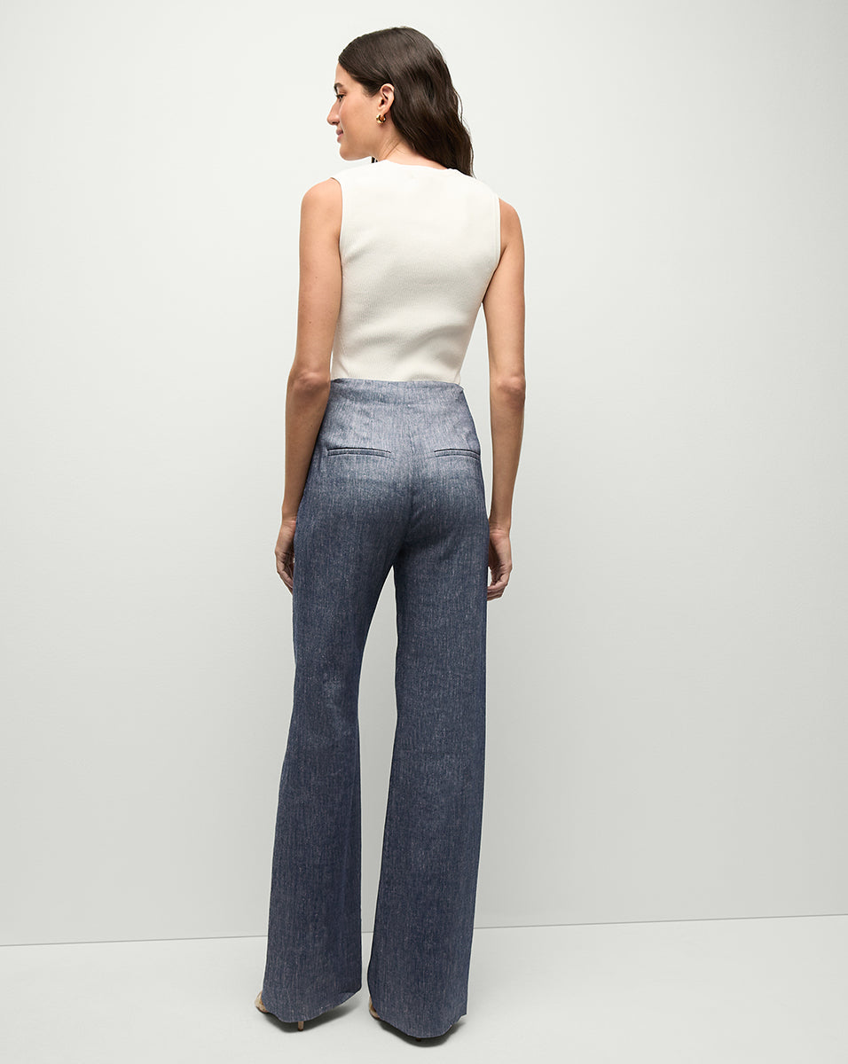 Veronica Beard Jude Linen Wide-Leg Pant - Blue Melange