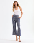 Veronica Beard Aubrie Cropped Wide-Leg Pant - Blue Melange