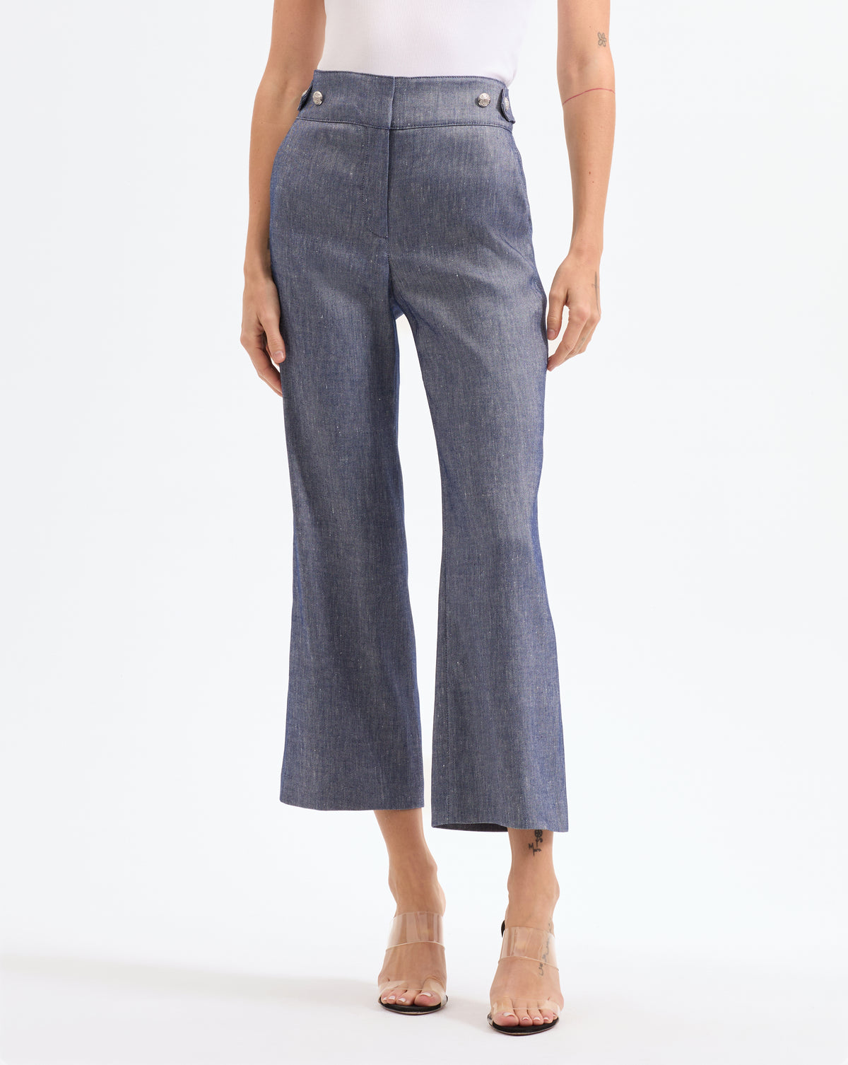 Veronica Beard Aubrie Cropped Wide-Leg Pant - Blue Melange