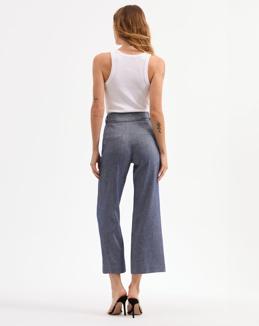 Veronica Beard Aubrie Cropped Wide-Leg Pant - Blue Melange