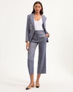 Veronica Beard Aubrie Cropped Wide-Leg Pant - Blue Melange