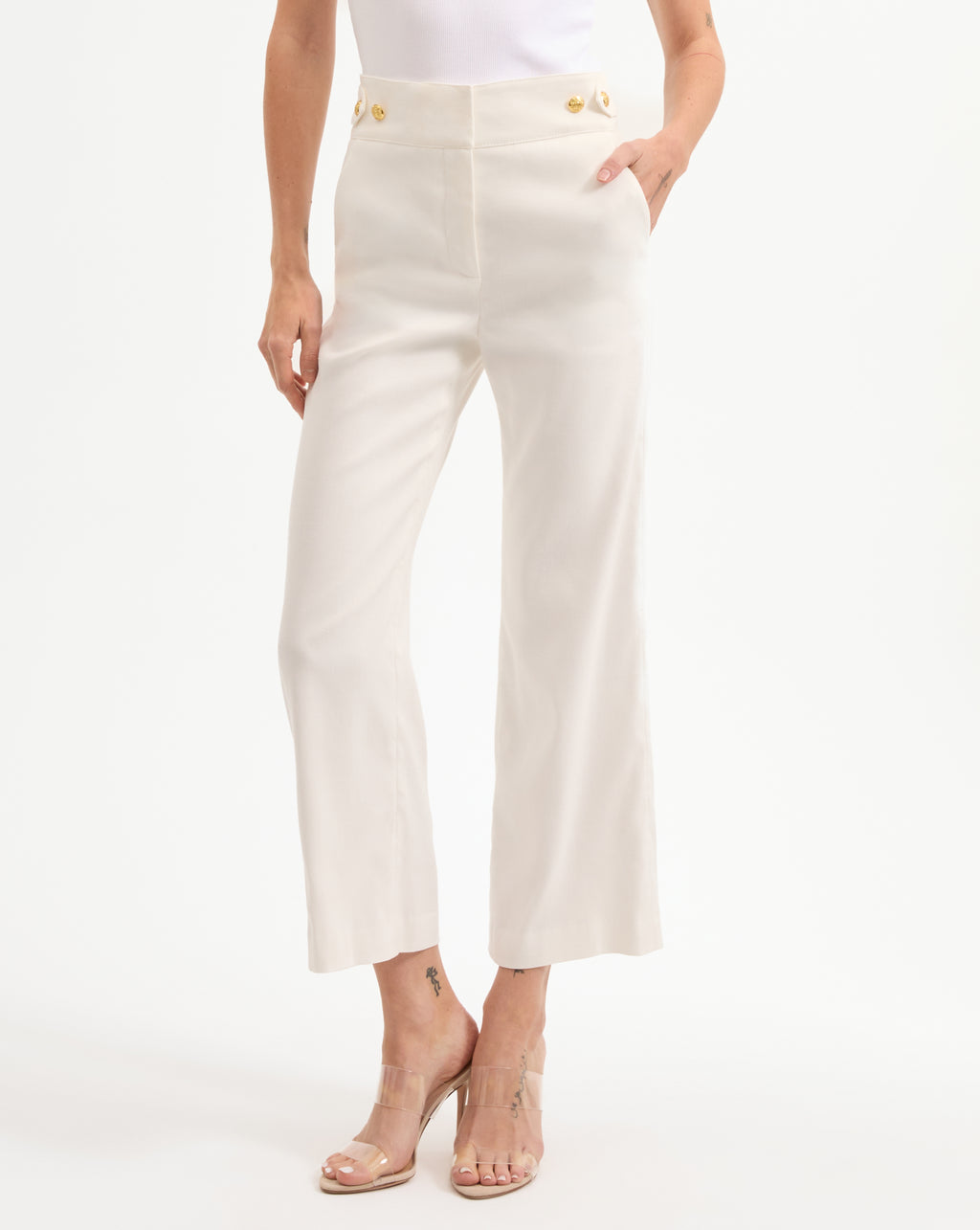 Veronica Beard Aubrie Cropped Wide-Leg Pant - Off-White