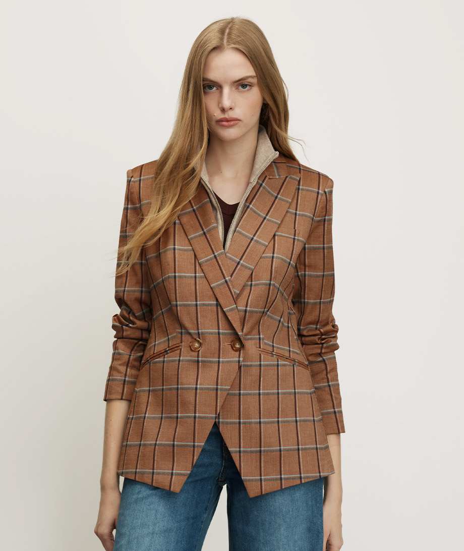 Veronica Beard Brown plaid double-breasted blazer