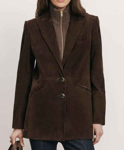 Veronica Beard Brown suede blazer, single-breasted, two-button closure.
