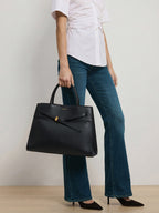 Veronica Beard Black leather tote bag with gold hardware.
