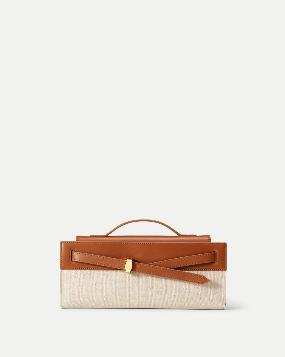 Veronica Beard Canvas Dash Clutch - Natural Linen/Hazelwood